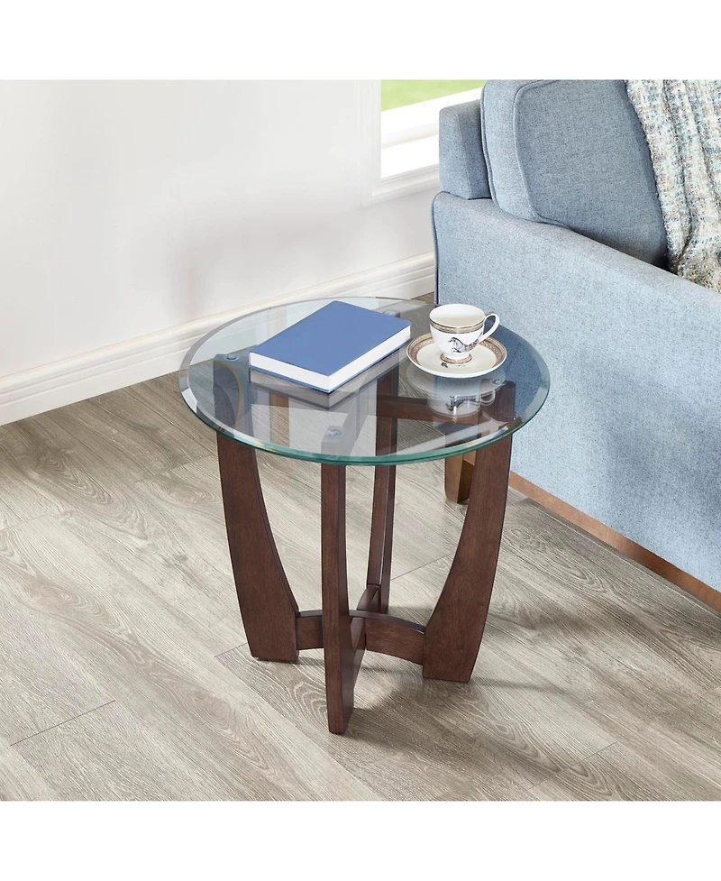 Streamdale 23.5" Round Glass Coffee Table - Cherry Finish