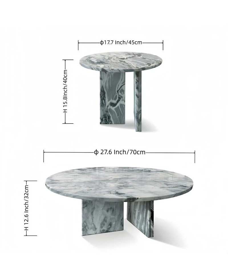 Streamdale Furniture Streamdale Blue Gray Marble Coffee Table Set