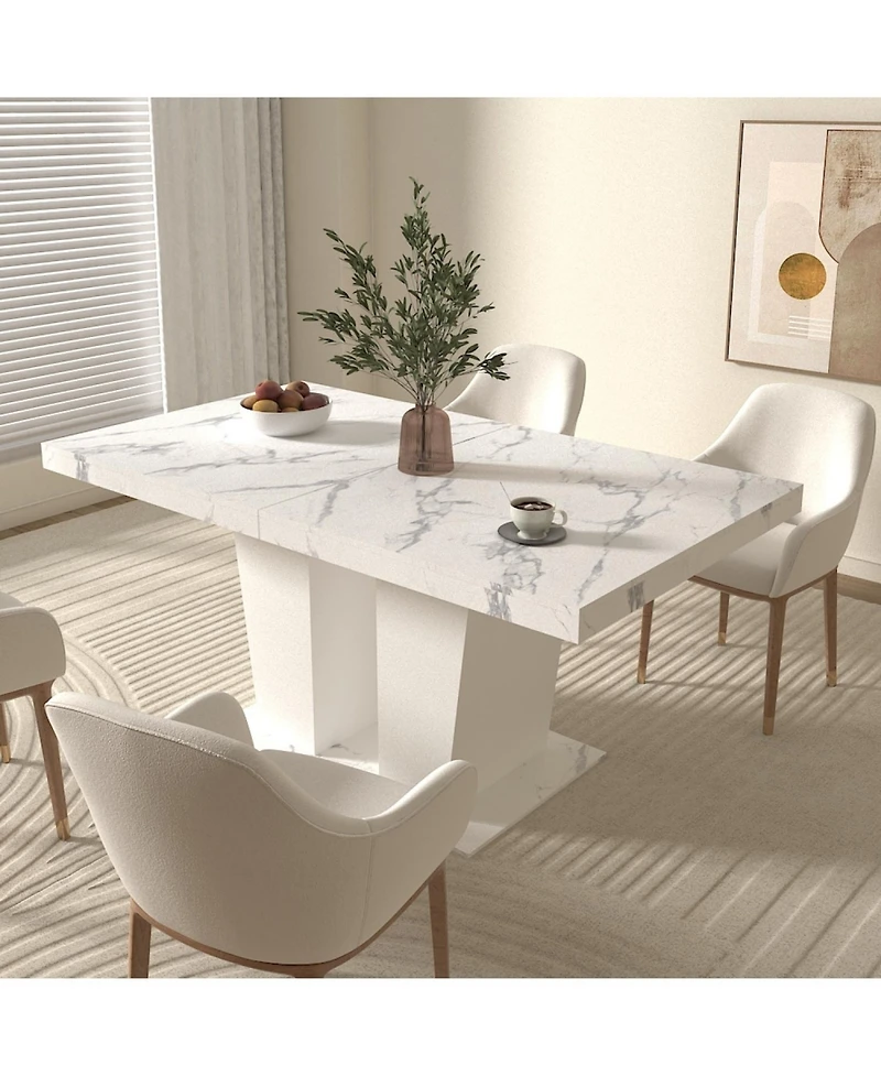 Streamdale Furniture Extendable White Faux Marble Dining Table