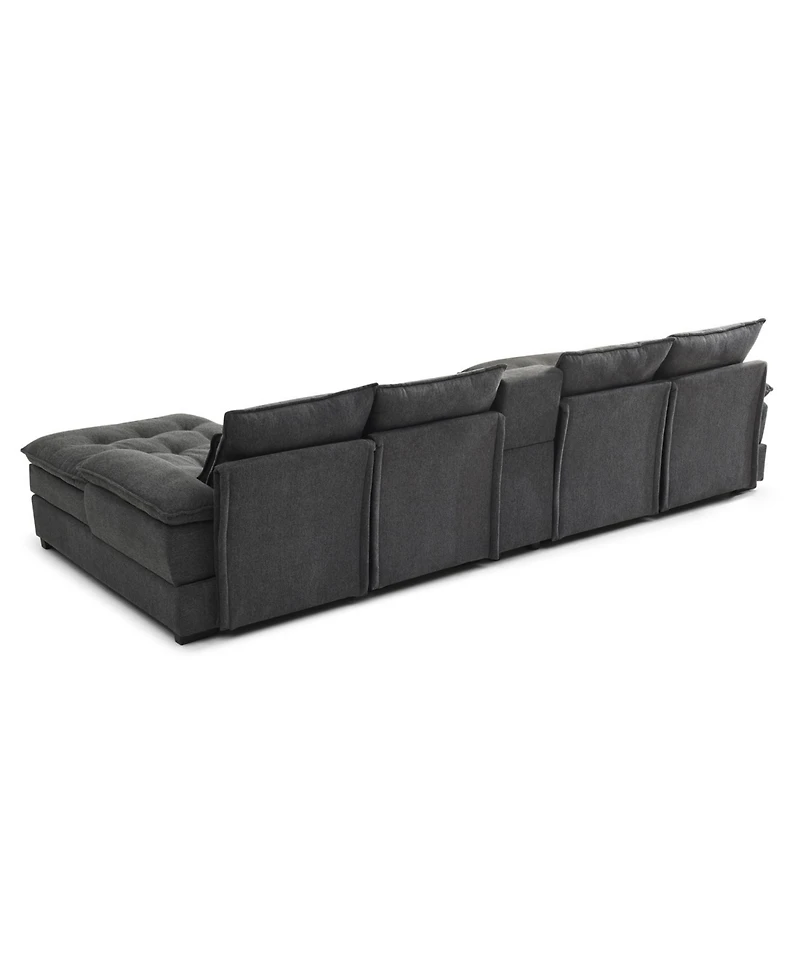 Streamdale Furniture 130" U-Shaped Sofa with Console, Cupholders, Sleeper Couch, Chaise (Grey)