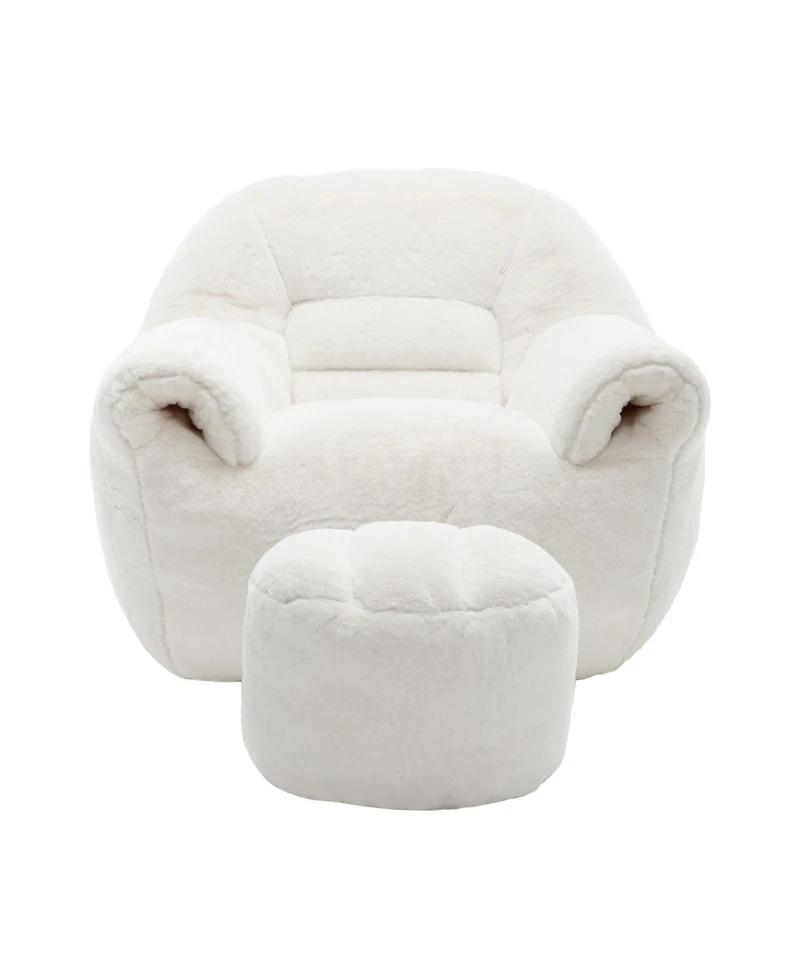 Streamdale Furniture Comfy Faux Fur Bean Bag Chair w/ Footstool