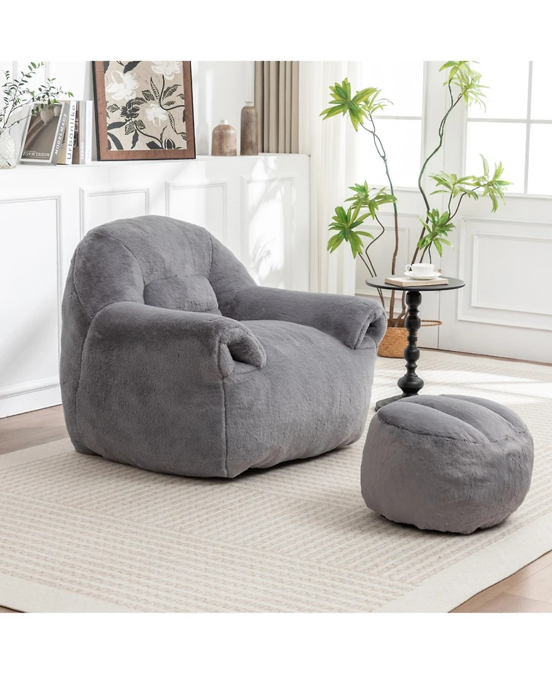 Streamdale Furniture Comfy Faux Fur Bean Bag Chair w/ Footstool