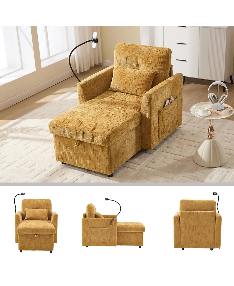 Streamdale Furniture Multifunctional Chenille Recliner Sofa with Storage & Phone Bracket