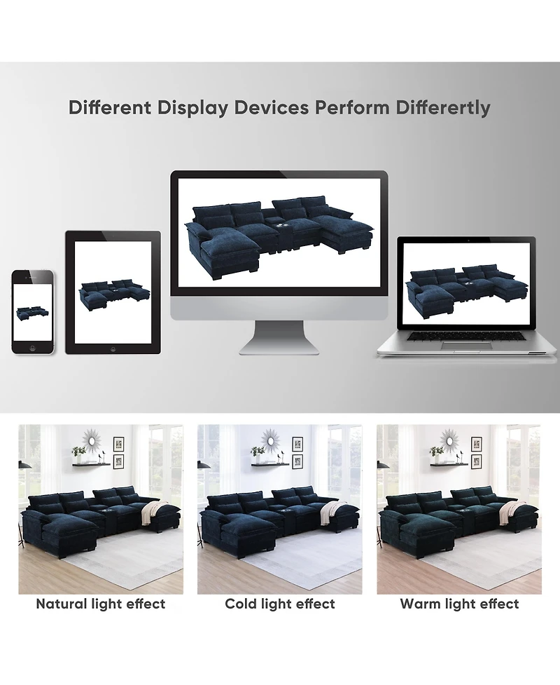 Streamdale Furniture Modern U-Shaped Sectional Sofa with Console, Usb, Chenille Cloud Couch