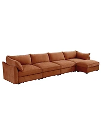 Streamdale Furniture L-Shaped 4-Seat Sectional Sofa w/ Ottoman, Crescent Arms, Chenille Orange