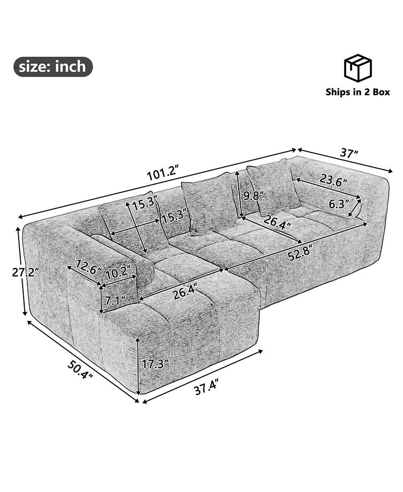 Streamdale Furniture 101" Sectional Sofa Modular Couch with Deep Seating & Pockets, Beige