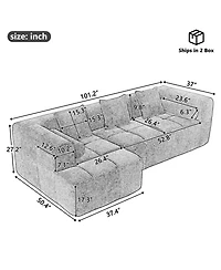 Streamdale Furniture 101" Sectional Sofa Modular Couch with Deep Seating & Pockets, Beige
