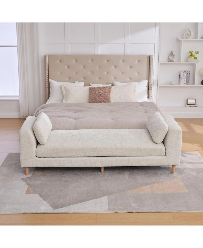 Streamdale FurnitureUpholstered End of Bed Bench with Armrests & Bolsters - Beige