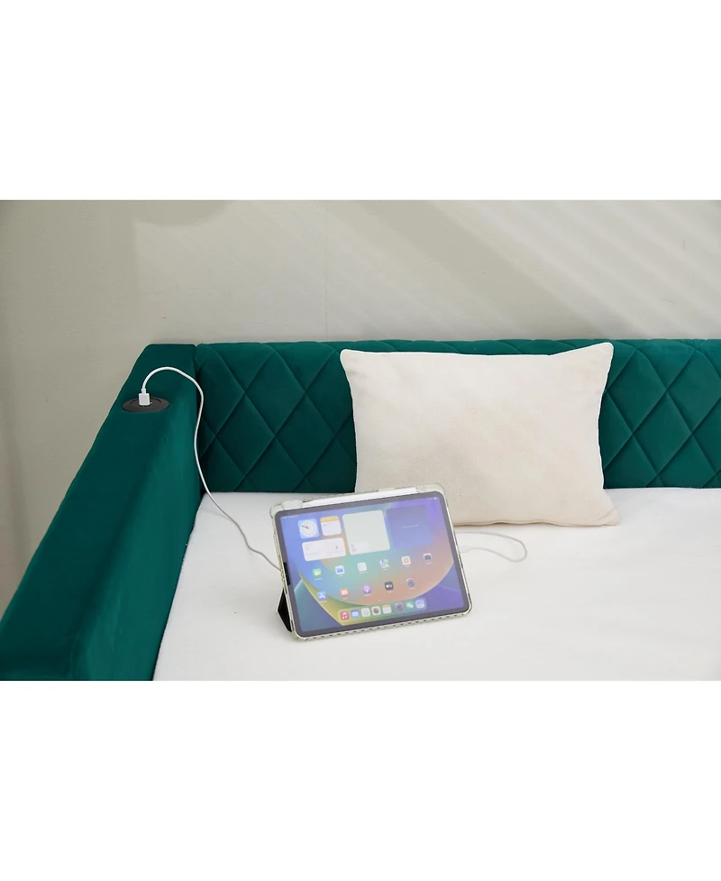 Streamdale Furniture Emerald Velvet Daybed - Modern Diamond Design