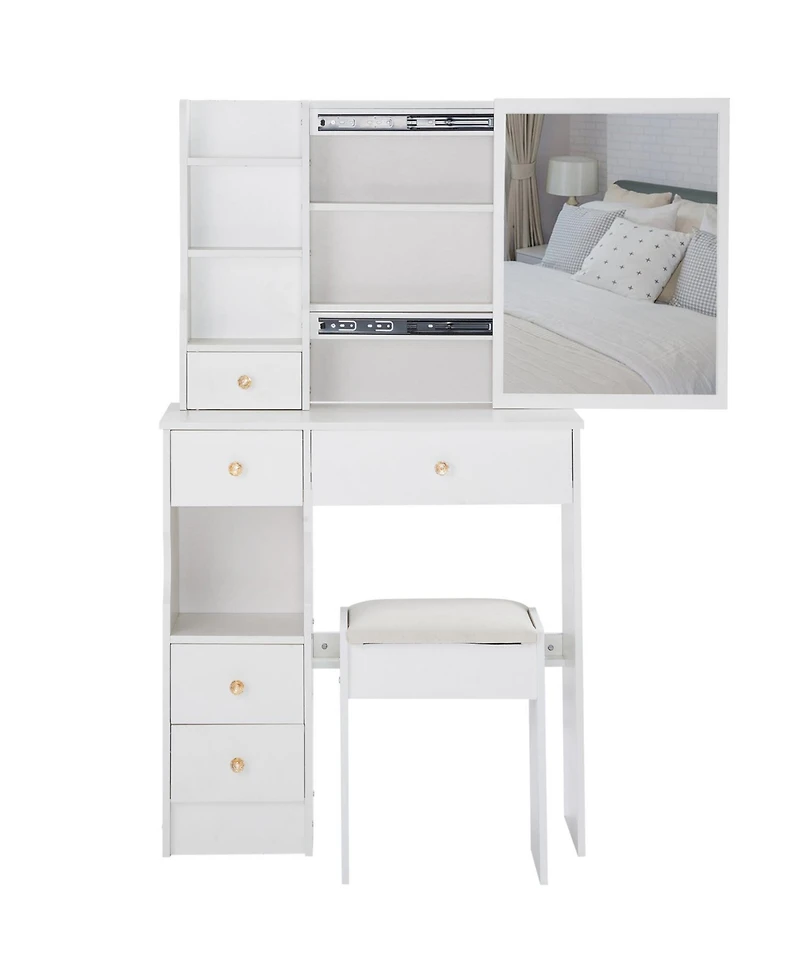 Streamdale Furniture 3-Piece Wood Vanity Table Set with Mirror, Stool & Storage