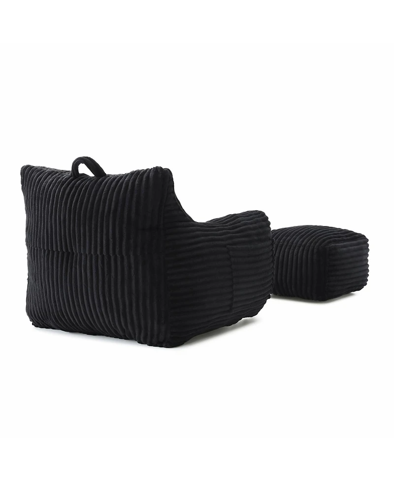 Streamdale Furniture Giant Plush Bean Bag Chair w/ Footstool - Comfy Black Lounge Sofa