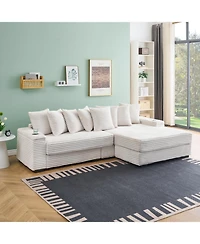 Streamdale Furniture Beige Corduroy Sofa w/ Cupholders, Lockers, Reversible Chaise