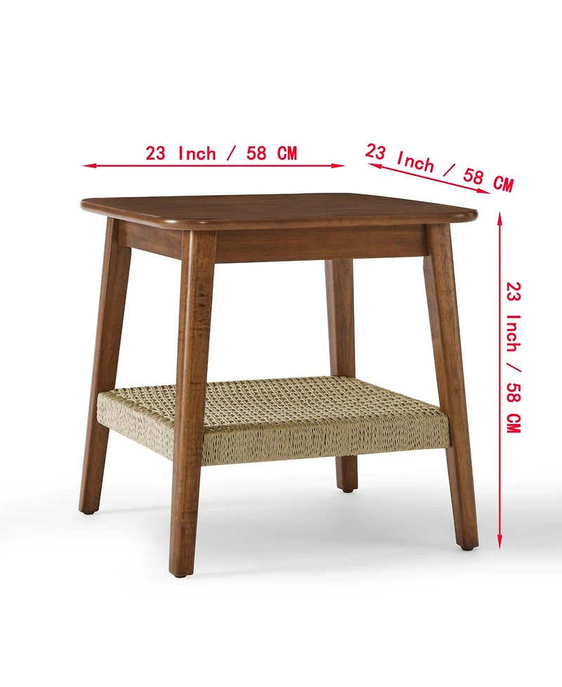 Streamdale Furniture Mid-Century Side Table with Woven Shelf - Dark Walnut