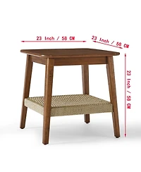 Streamdale Furniture Mid-Century Side Table with Woven Shelf - Dark Walnut