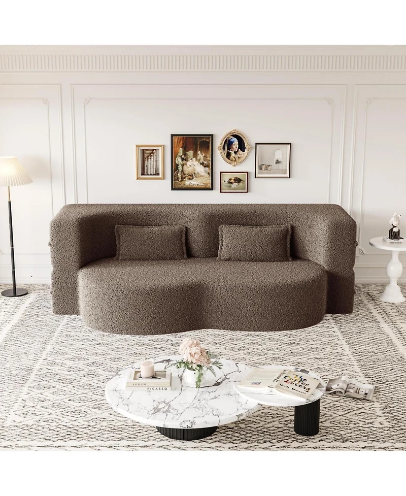 Streamdale Furniture Teddy Fabric Foam Sleeper Sofa Bed with 2 Pillows - Brown