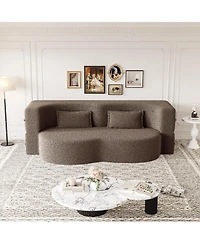 Streamdale Furniture Teddy Fabric Foam Sleeper Sofa Bed with 2 Pillows - Brown