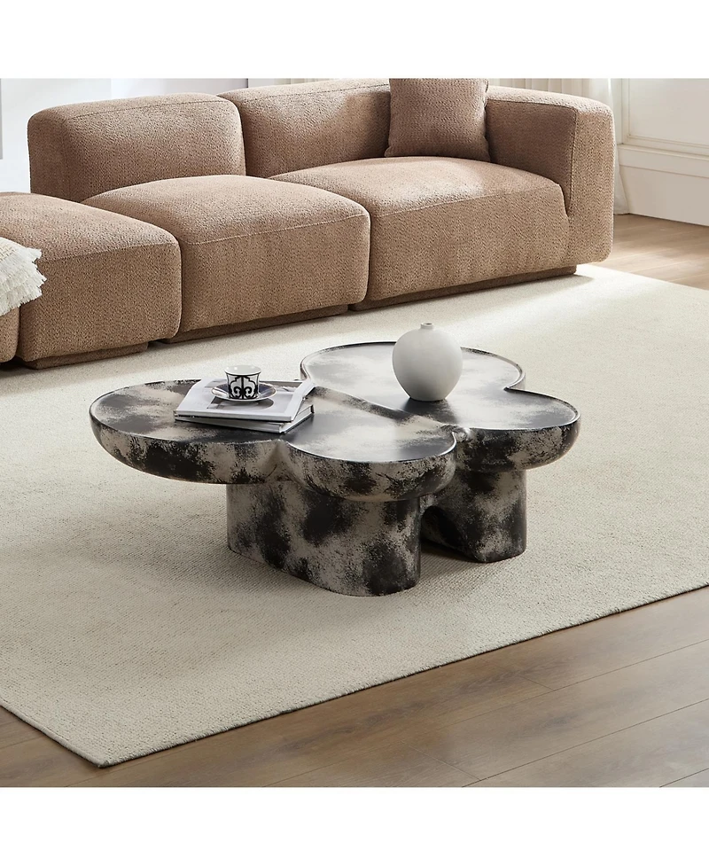 Streamdale Furniture Streamdale Black & Beige Limestone Style Coffee Table