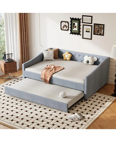 Streamdale Furniture Upholstered Daybed with Twin Trundle, Tufted Sofa Bed - Light Grey