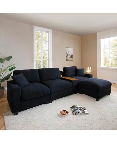 Streamdale Furniture Streamdale Oversized L-Shaped Sectional Sofa with Drop Down Table & Storage Ottoman