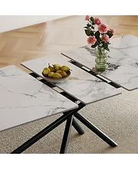 Streamdale Furniture 59" Modern Expandable Dining Table, Sintered Stone Top, Black X-Base