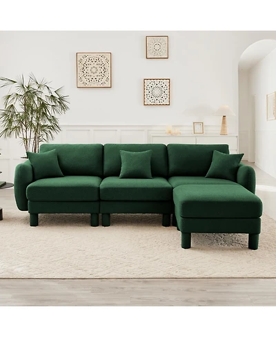 Streamdale Boucle Convertible Sectional Sofa with Ottoman - Green