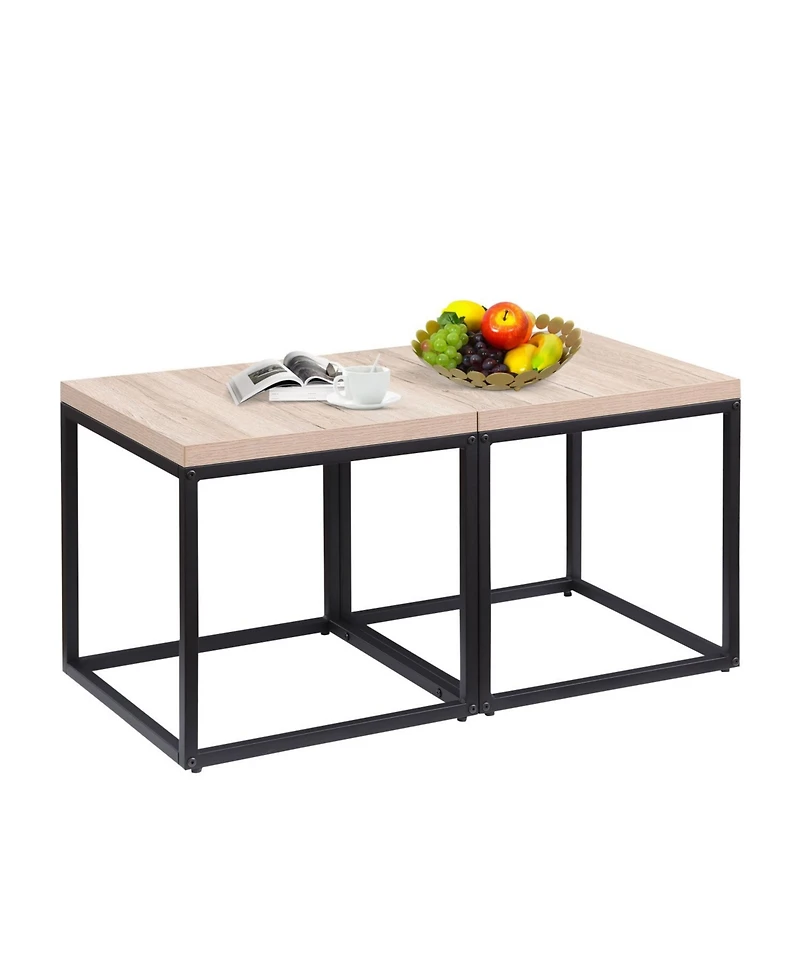 Streamdale FurnitureNatural Oak End Table Set (2) - Wood & Metal Nightstand