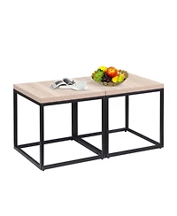 Streamdale FurnitureNatural Oak End Table Set (2) - Wood & Metal Nightstand