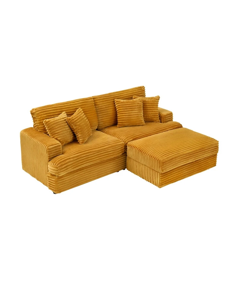 Streamdale Furniture Orange Corduroy Sofa w/ Storage Leg & Pillows