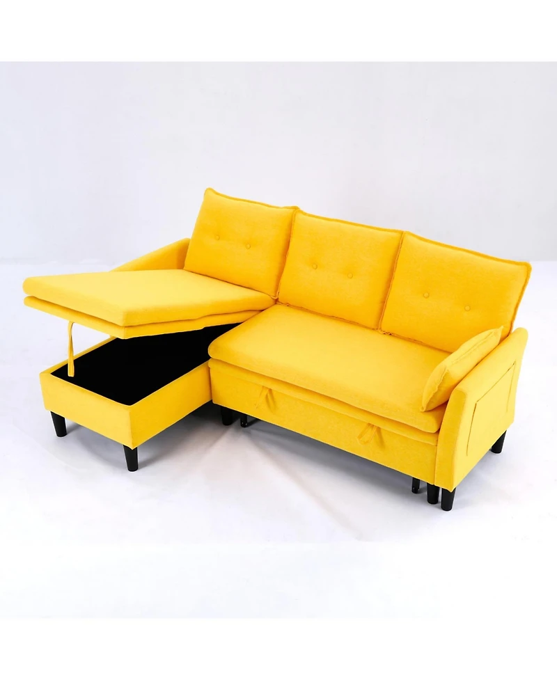 Streamdale Furniture L-Shaped Sectional Sofa w/ Storage - Yellow Cotton-Linen