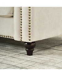 Streamdale Modern 3+2 Seater Chenille Sofa, Rolled Arms, Nailhead Trim - Beige