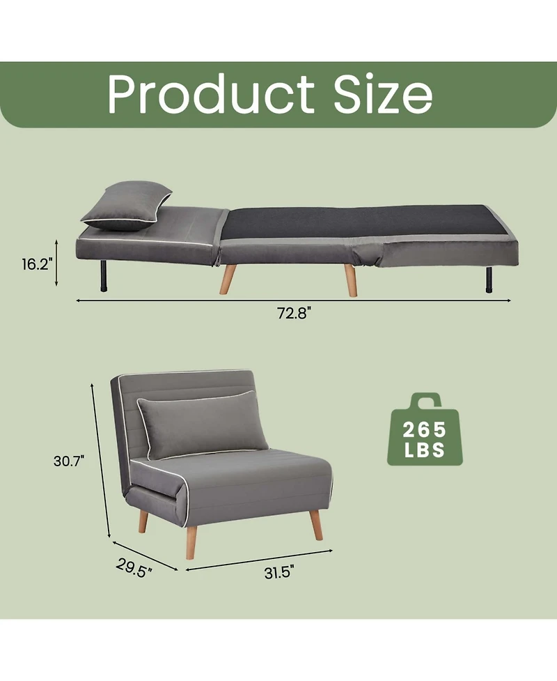 Streamdale Furniture Streamdale Modern Velvet Foldable Sofa Bed Set, Grey