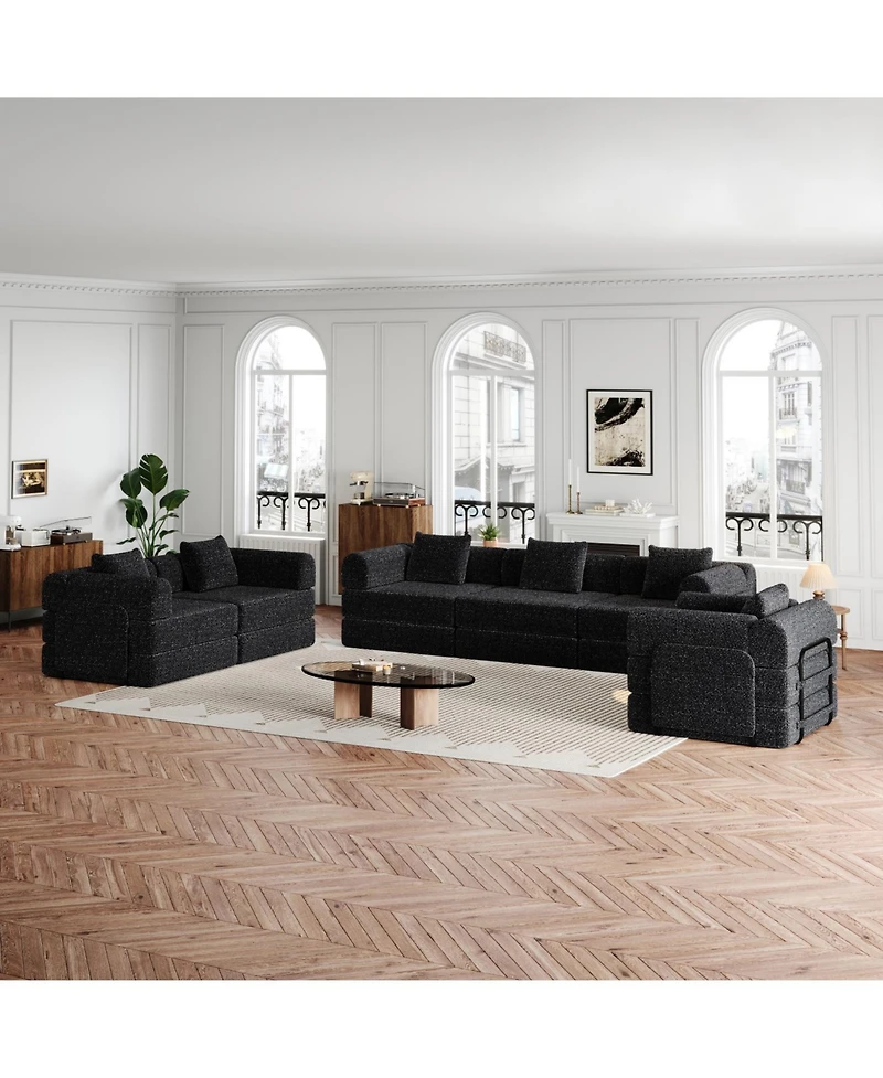 Streamdale FurnitureChenille 6-Seater Convertible Sofa Bed with Storage