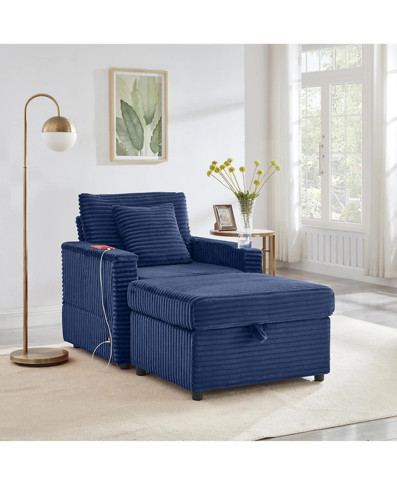 Streamdale Furniture Fluffy Corduroy Lazy Sofa w/ Ottoman, Table & Storage