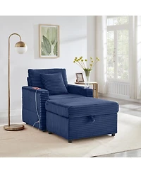 Streamdale Furniture Fluffy Corduroy Lazy Sofa w/ Ottoman, Table & Storage