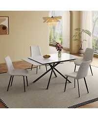 Streamdale Furniture Retractable Sintered Stone Dining Table, Black Legs, 83", 6-8 Seats.