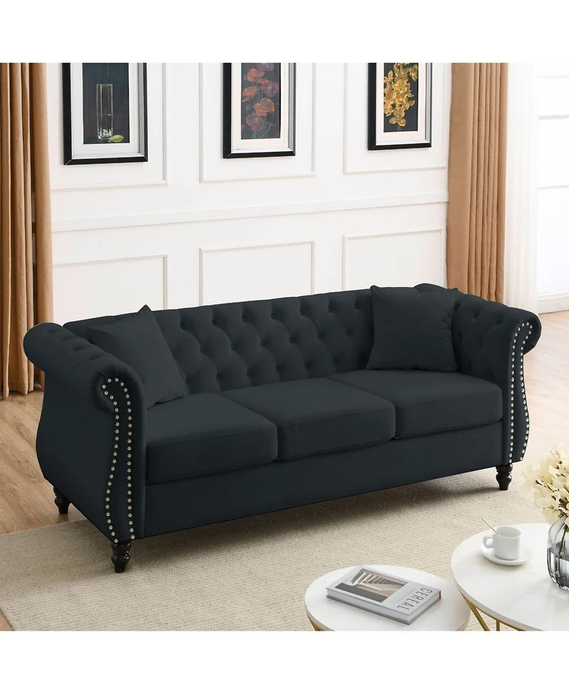 Streamdale Furniture 80" Velvet Chesterfield Sofa