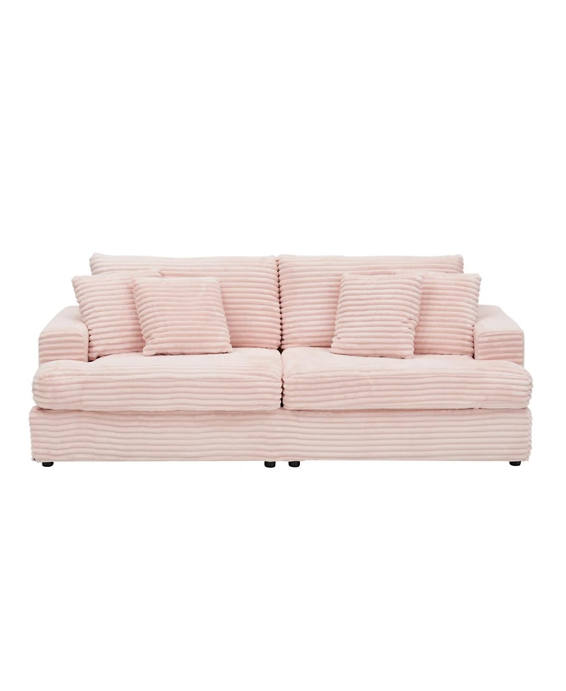 Streamdale Furniture 79" Pink Corduroy Sofa with Toss Pillows