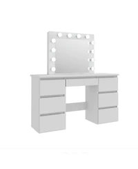 Streamdale Furniture Streamdale Large White Vanity Tables with Mirror and Light