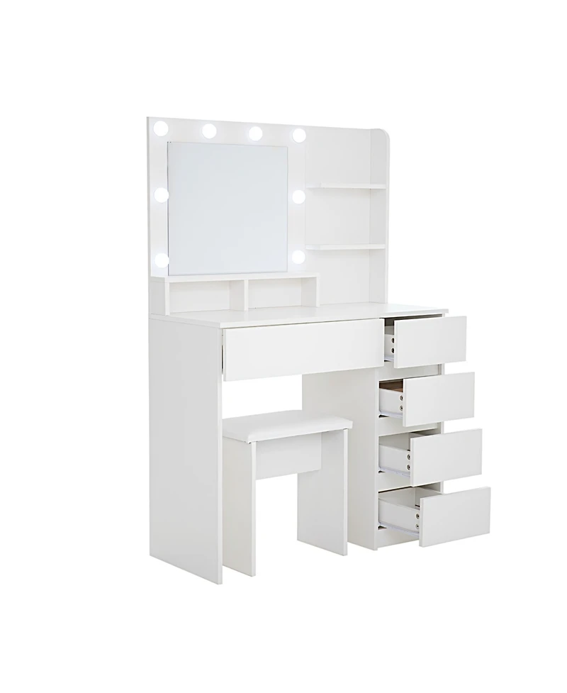 Streamdale Furniture Vanity Desk with Mirror, Storage, Power Strip & Lighting