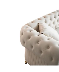 Streamdale Furniture 89" Chesterfield Tufted Velvet Sofa, Beige