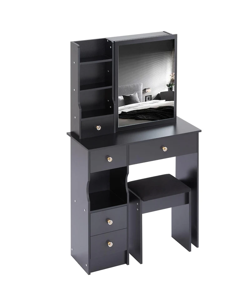 Streamdale Furniture Slim Vanity with Xl Sliding Mirror, Multi-Layer Storage, Cushioned Stool