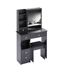 Streamdale Furniture Slim Vanity with Xl Sliding Mirror, Multi-Layer Storage, Cushioned Stool