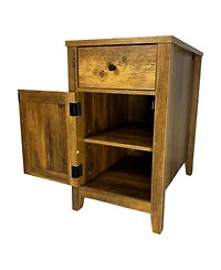 Streamdale Furniture Farmhouse End Table with Storage and Charging Station, Drawer and Barn Door