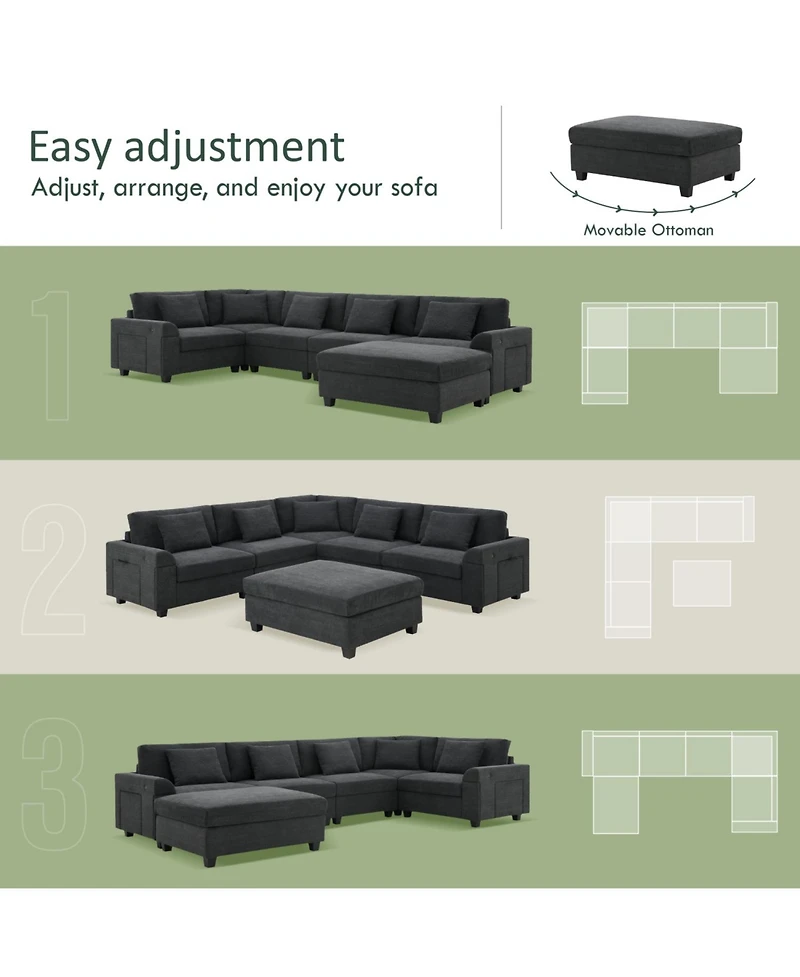 Streamdale Furniture 6-Seat U-Shaped Sectional Sofa with Ottoman, Storage, and Charging Ports
