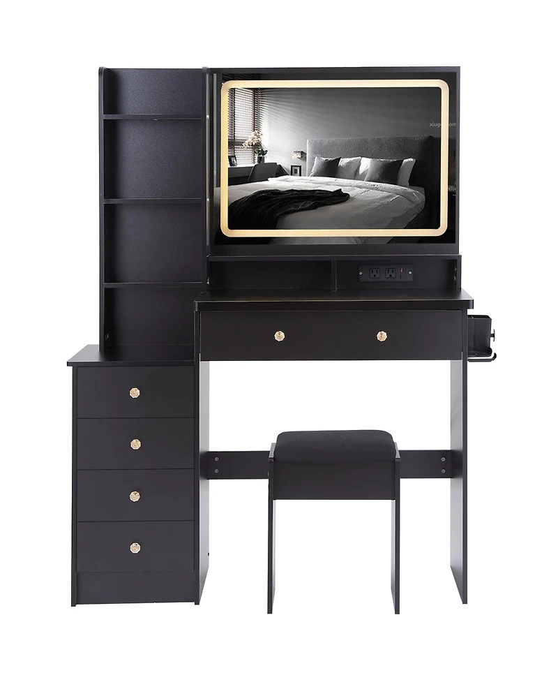 Streamdale Furniture Large Vanity Table with Charging Station and Led Mirror (41