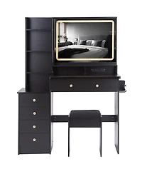 Streamdale Furniture Large Vanity Table with Charging Station and Led Mirror (41