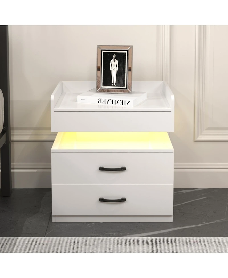 Streamdale Furniture Led Nightstand with 2 Drawers and Storage