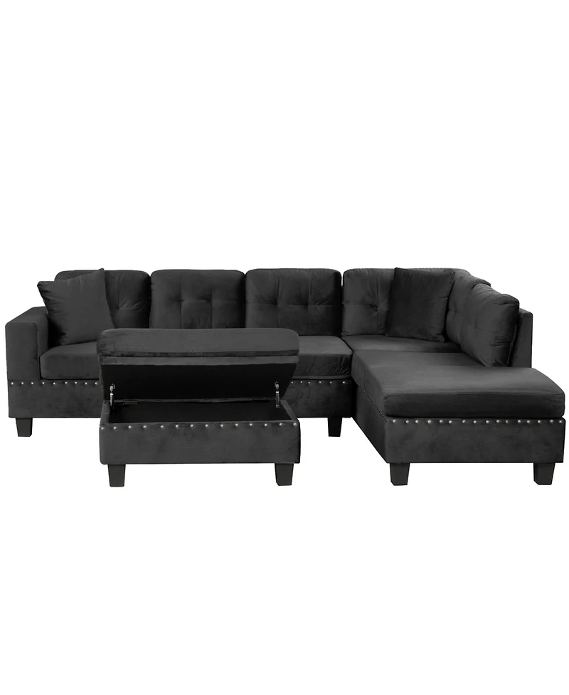 Streamdale Furniture + Sectional Sofa with Storage Ottoman + Fabric (or Leather, if specified) + Storage Feature + Sofa Set