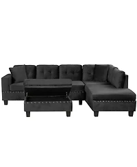 Streamdale Furniture + Sectional Sofa with Storage Ottoman + Fabric (or Leather, if specified) + Storage Feature + Sofa Set