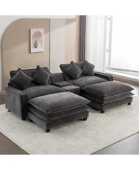 Streamdale Furniture Chenille Sectional Sofa w/Ottomans Usb Cup Holders & Storage